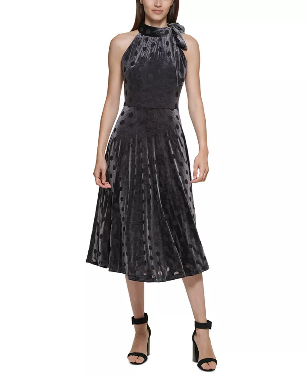 Vestido midi de veludo Calvin Klein feminino, preto, tamanho 12