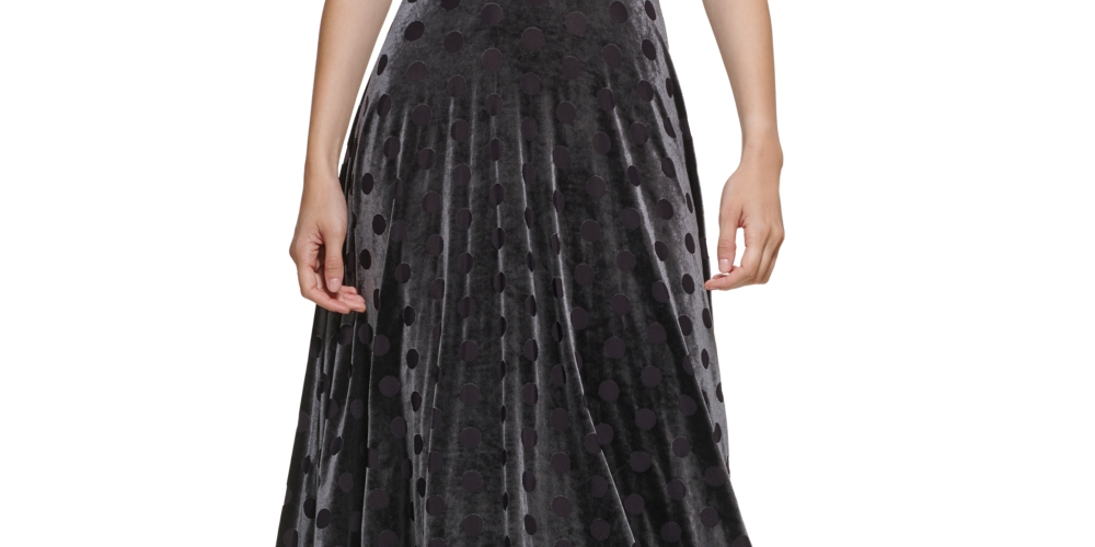 Vestido midi de veludo Calvin Klein feminino, preto, tamanho 12