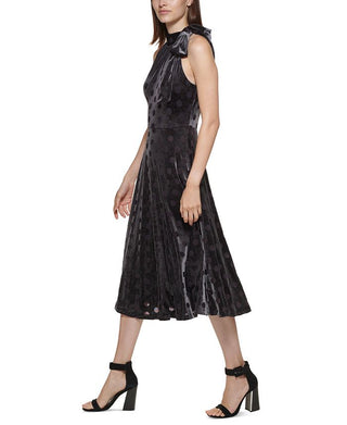 Vestido midi de veludo Calvin Klein feminino, preto, tamanho 10