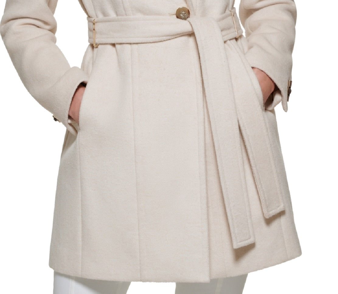 Calvin Klein Casaco Feminino Assimétrico com Cinto Bege Tamanho Médio