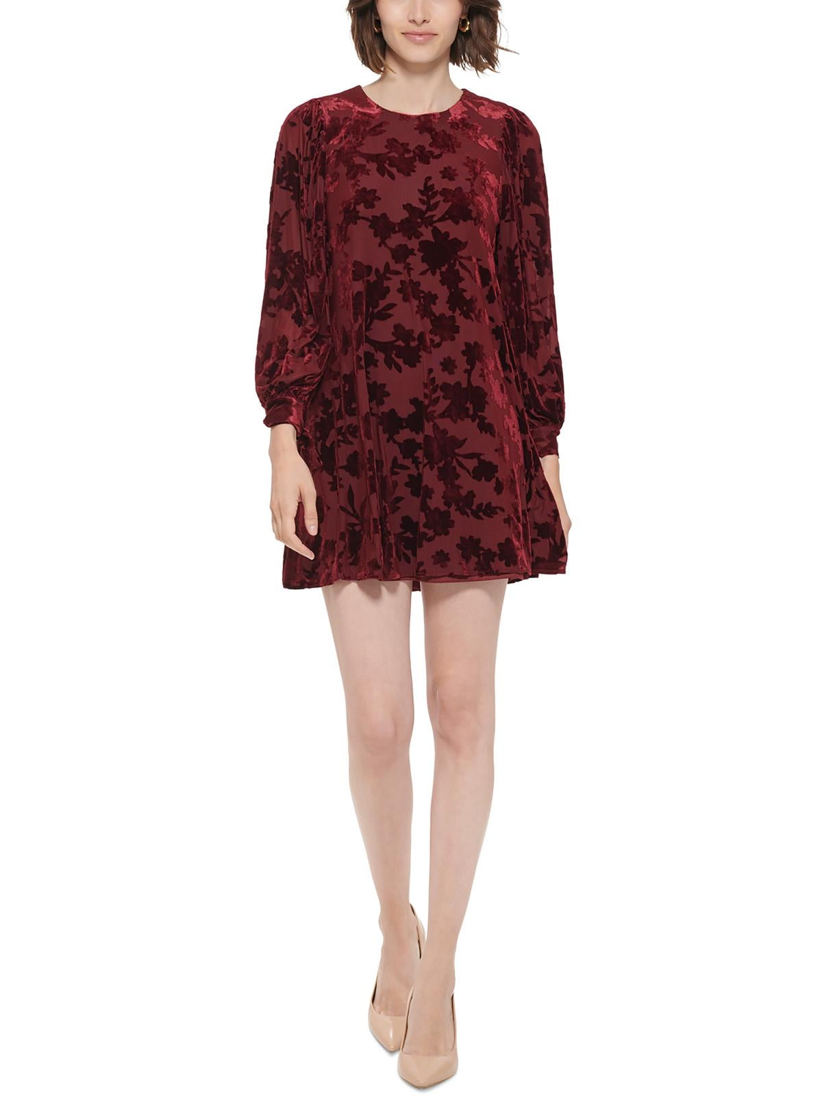 Vestido Calvin Klein Feminino Burnout Veludo Manga Balão Trapézio Vermelho Tamanho P