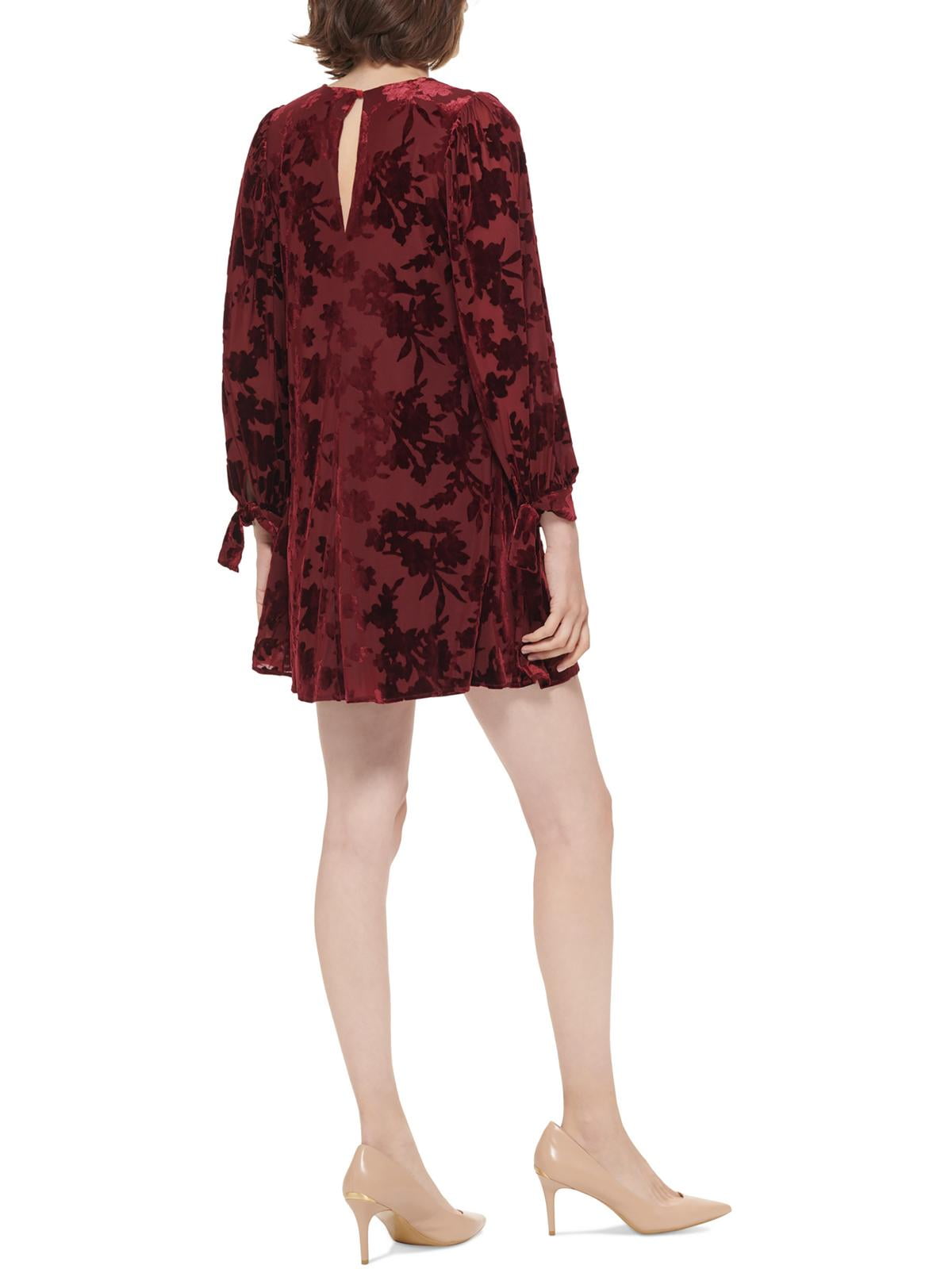 Vestido Calvin Klein Feminino Burnout Veludo Manga Balão Trapézio Vermelho Tamanho P