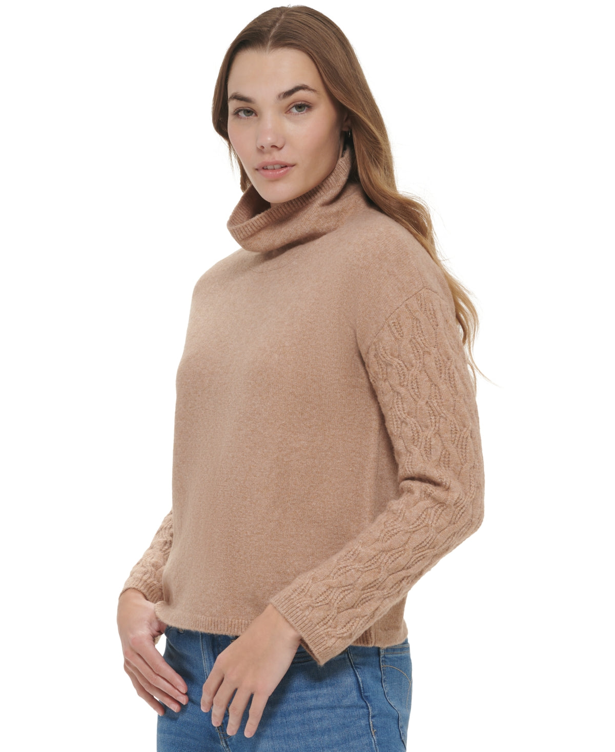 Suéter Calvin Klein Feminino de Tricô com Mangas e Cordão Marrom Tamanho Grande