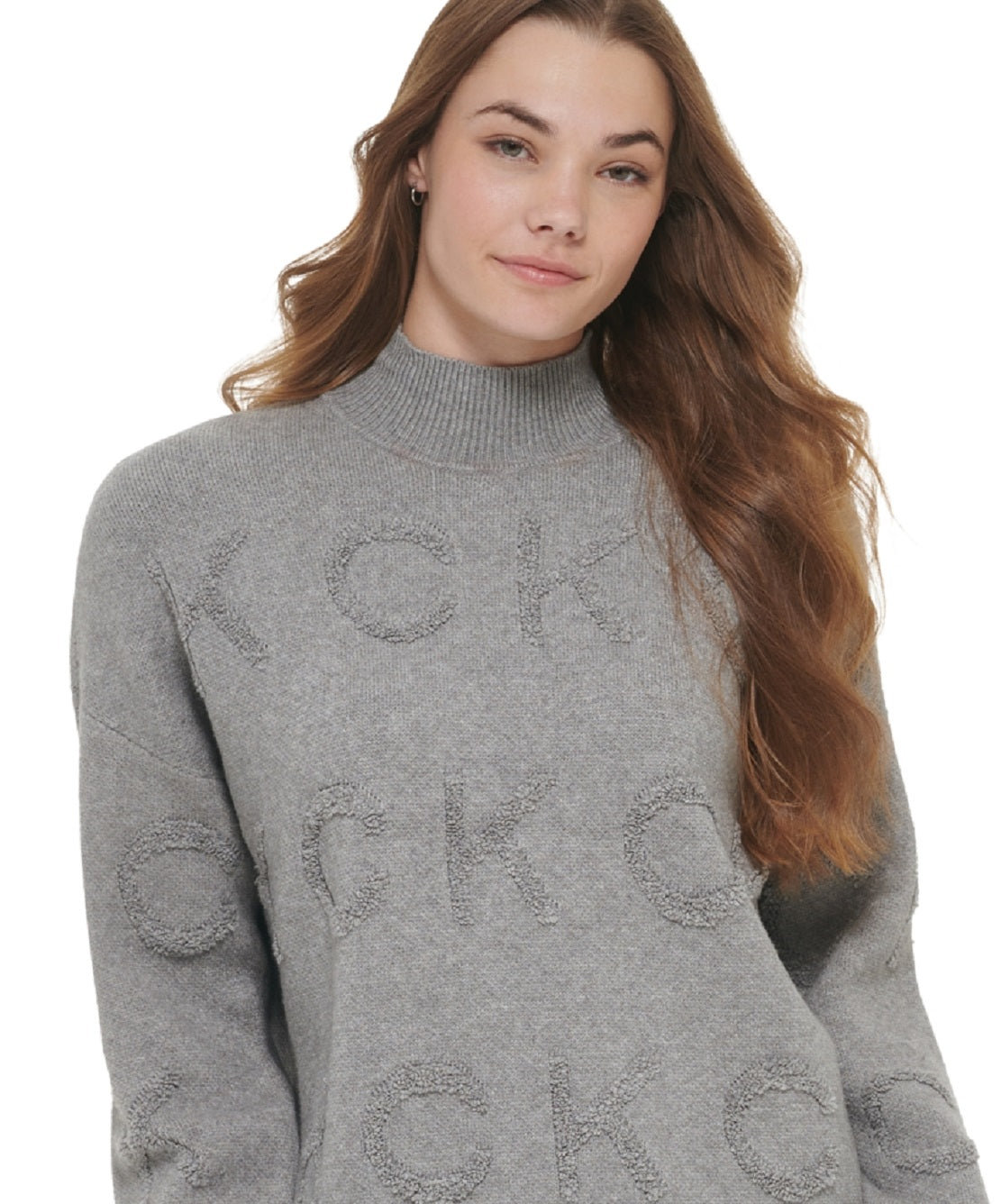 Suéter Calvin Klein Feminino com Logo Tonal e Gola Redonda Cinza Tamanho Médio