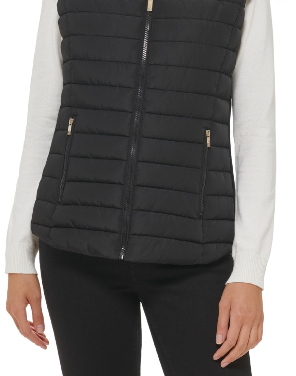 Colete Puffer Calvin Klein Feminino Sherpa Trim Preto Tamanho Grande