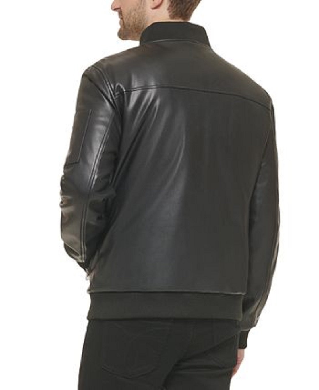 Jaqueta bomber masculina Calvin Klein de couro sintético, preta, tamanho médio