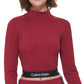 Blusa feminina Calvin Klein com estampa de logo e gola alta, vermelha, tamanho X-S