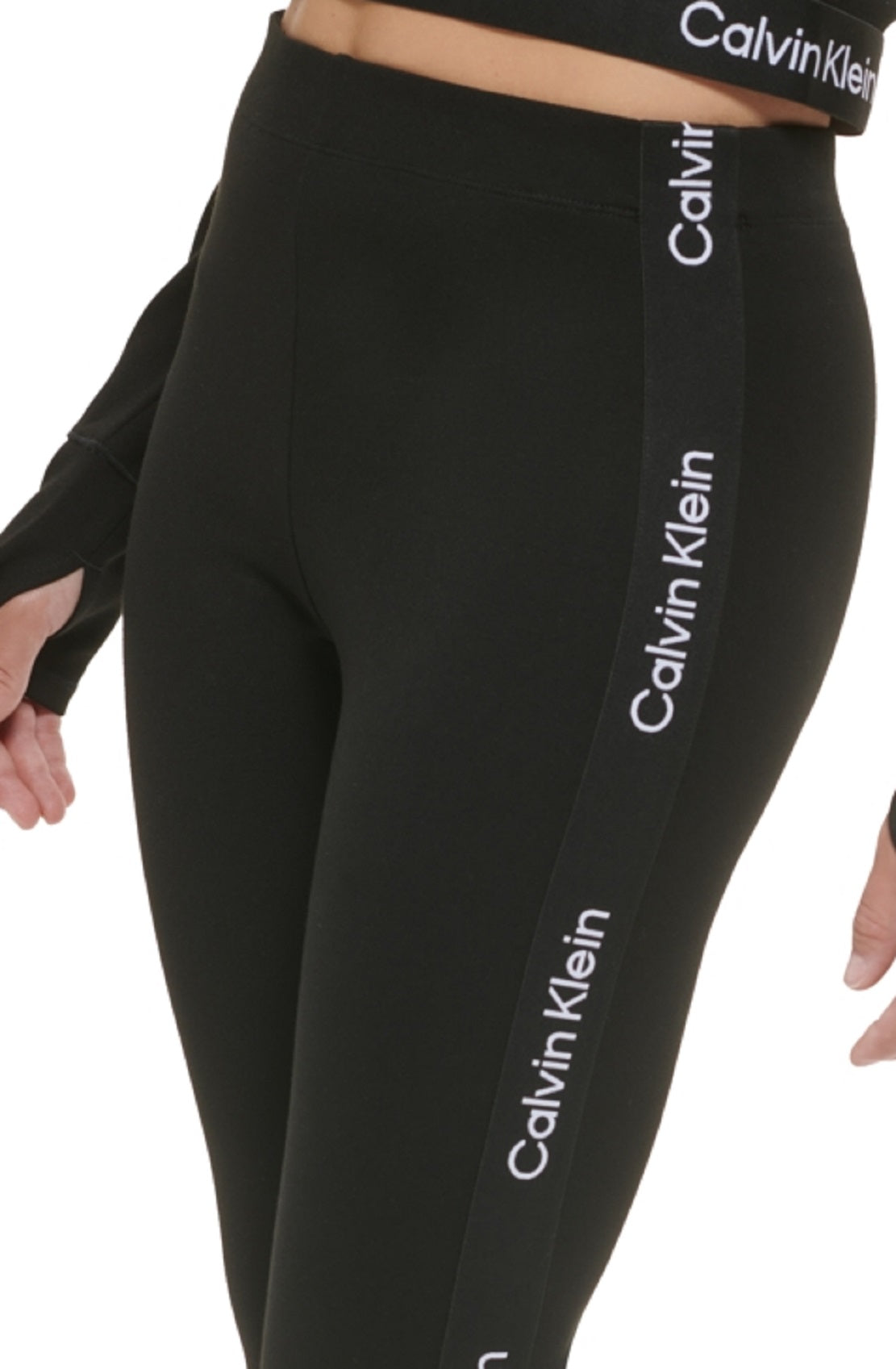 Calça legging feminina Calvin Klein com logo minimalista e cintura alta, tamanho grande, preta