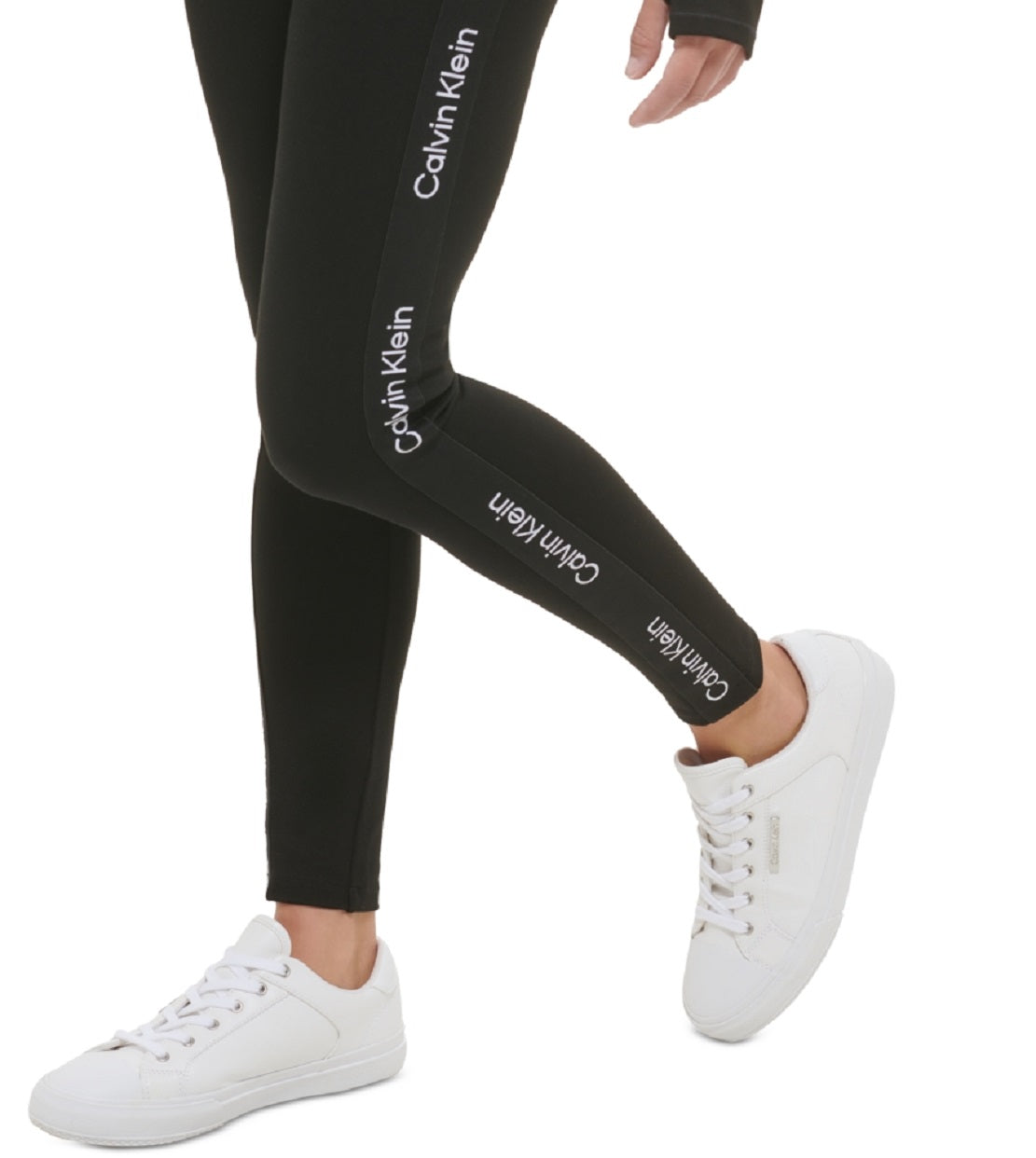 Calça legging feminina Calvin Klein com logo minimalista e cintura alta, tamanho grande, preta