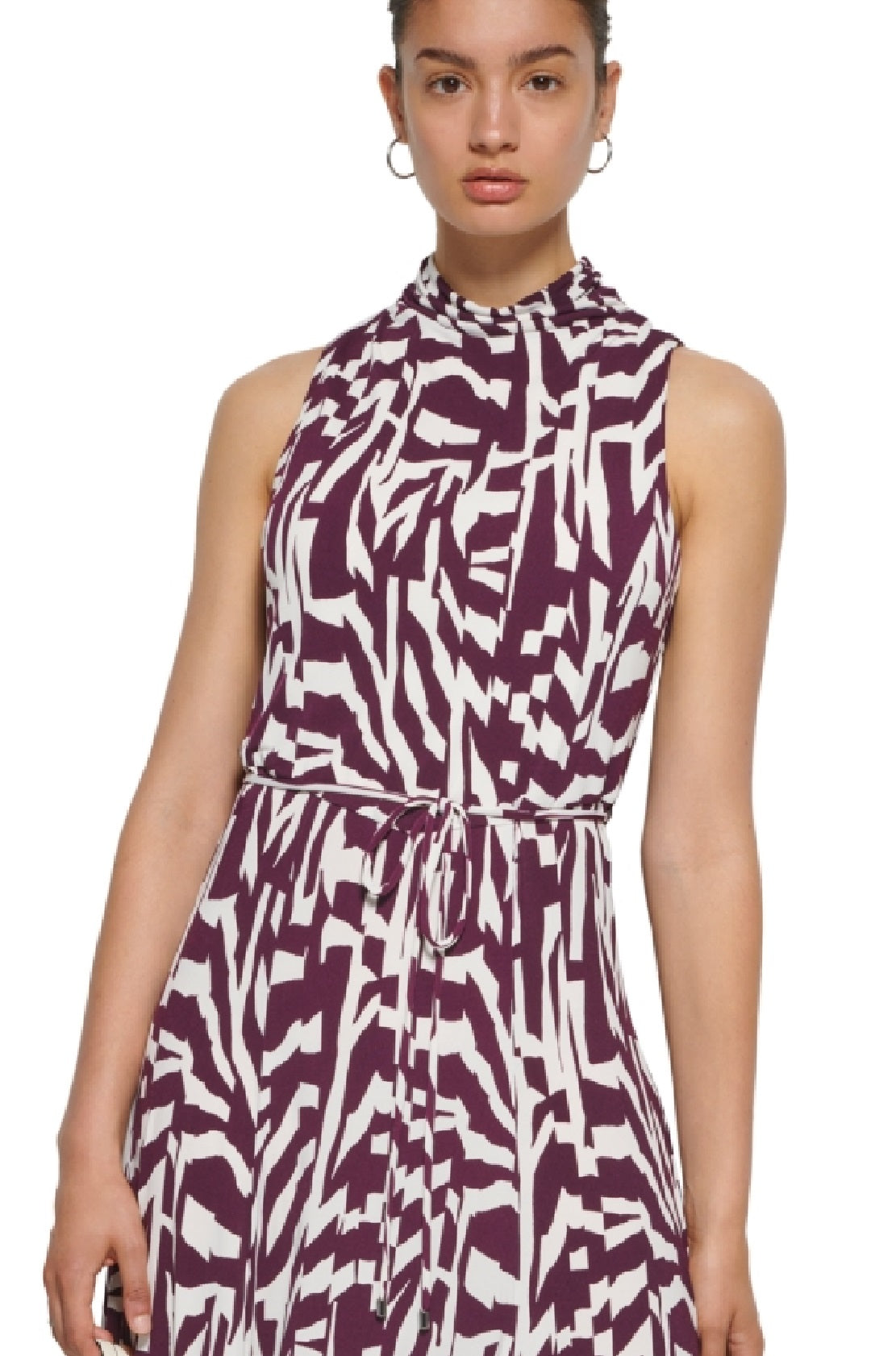 Vestido longo sem mangas estampado Calvin Klein feminino, roxo, tamanho pequeno