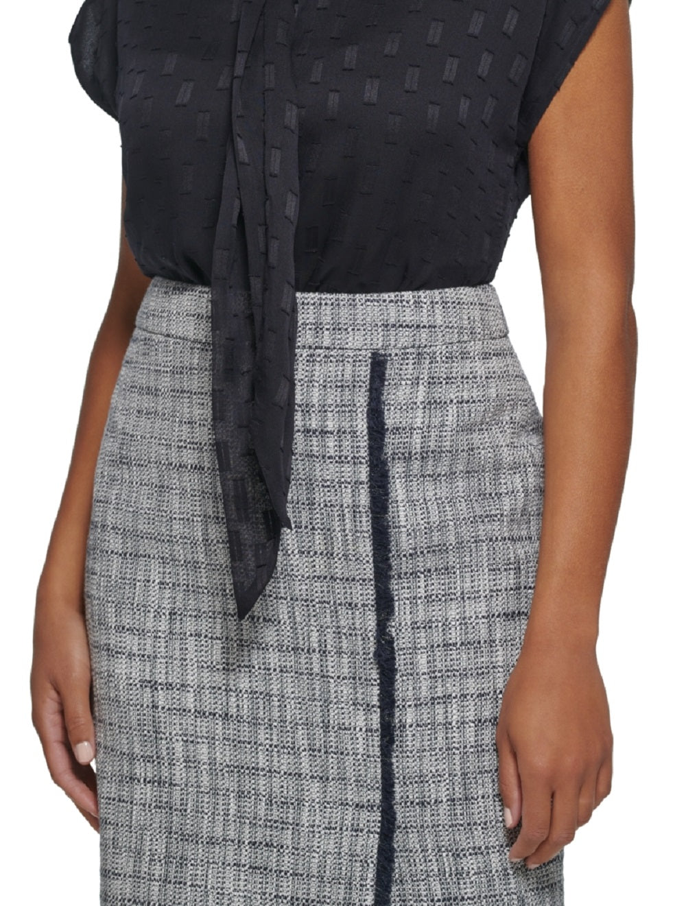 Blusa Calvin Klein Feminina Manga Curta Gola Amarrada Azul Tamanho Pequeno Médio