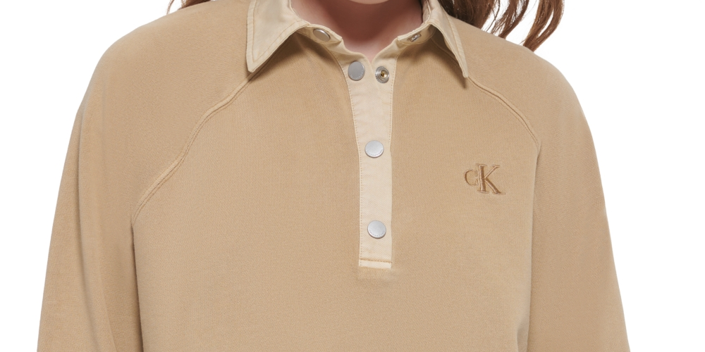 Calvin Klein Polo de algodão feminino, marrom, tamanho extragrande