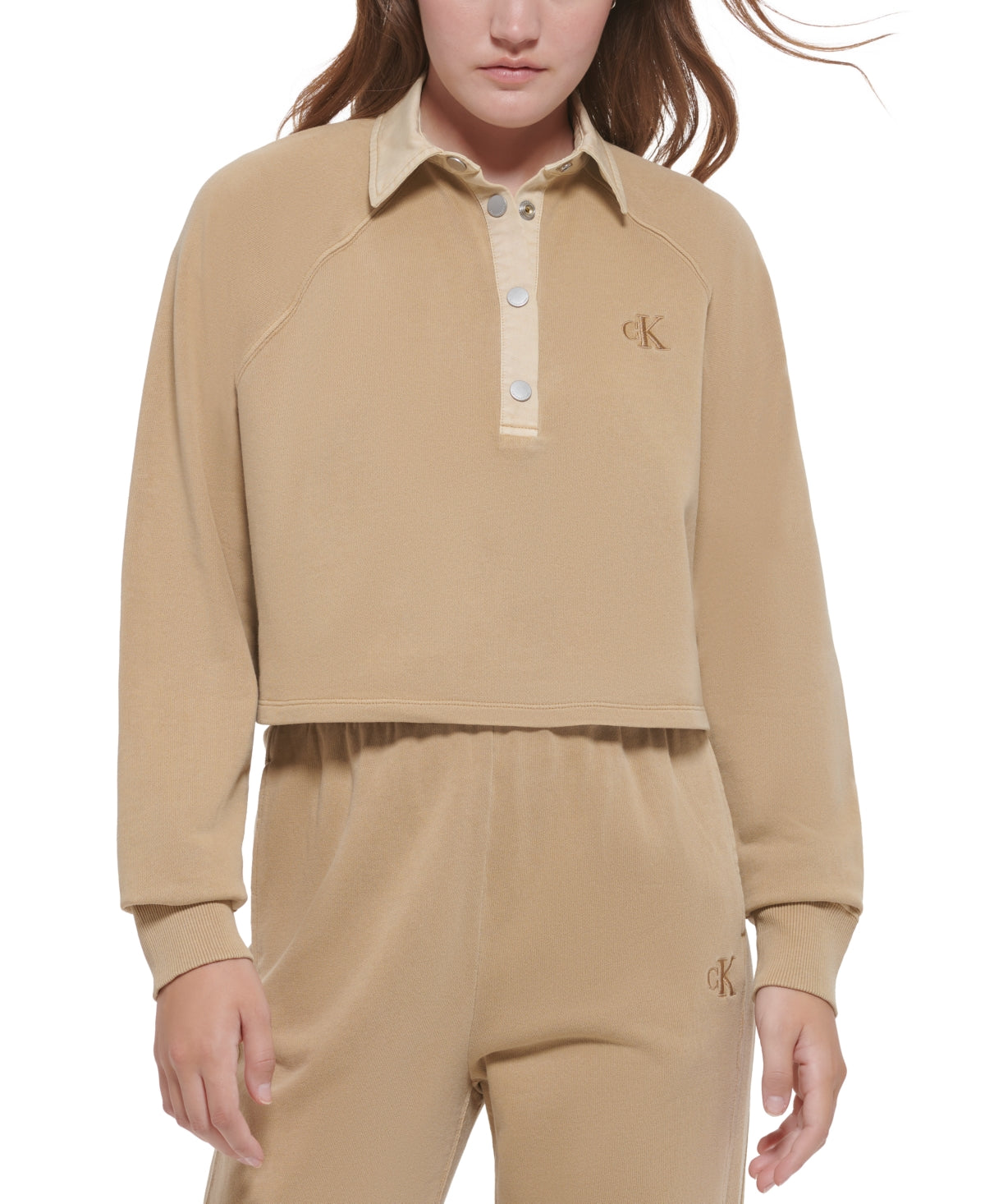 Calvin Klein Polo Moletom Feminino de Algodão Marrom Tamanho P