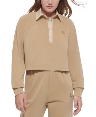 Calvin Klein Women's Cotton Polo Sweatshirt Brown Size Small