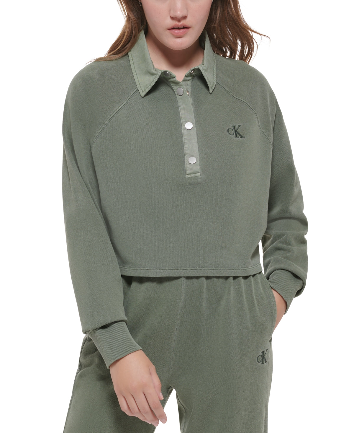 Calvin Klein Women's Cotton Polo Sweatshirt Green Size X-Large