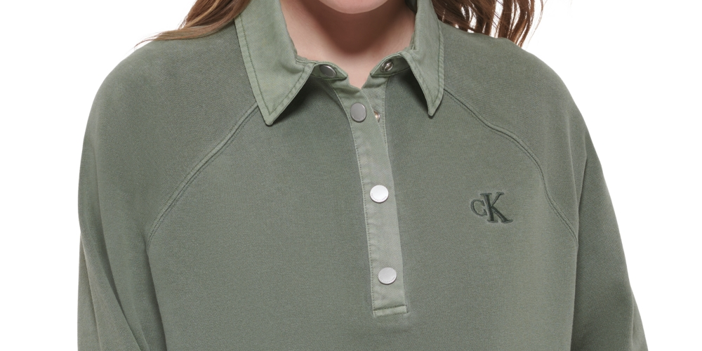 Calvin Klein Polo Moletom Feminino de Algodão Verde Tamanho X-G