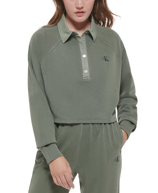 Calvin Klein Polo Moletom Feminino de Algodão Verde Tamanho Médio