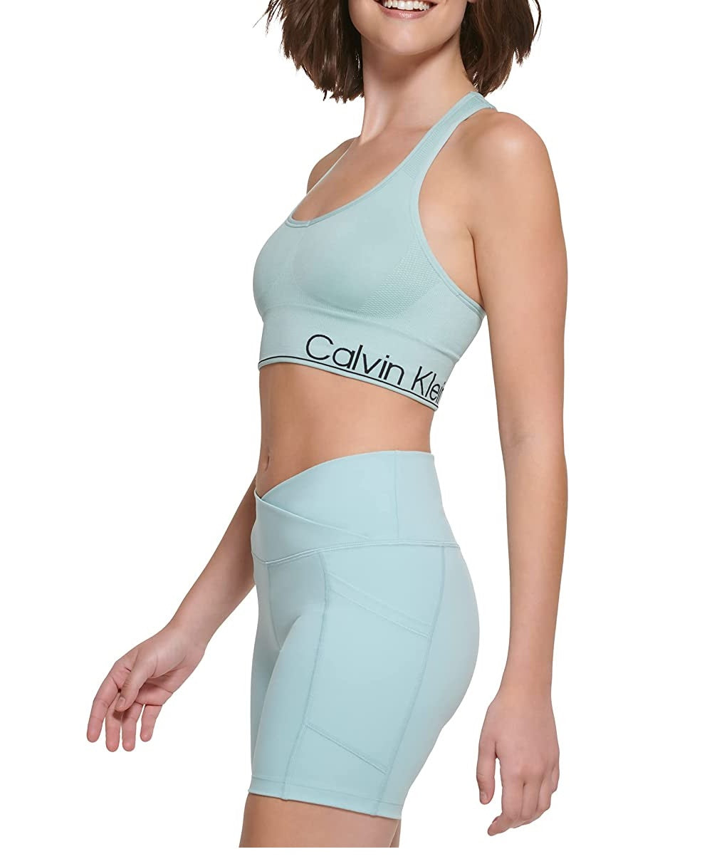 Sutiã esportivo feminino Calvin Klein Performance com costas nadador de impacto médio, azul, tamanho M