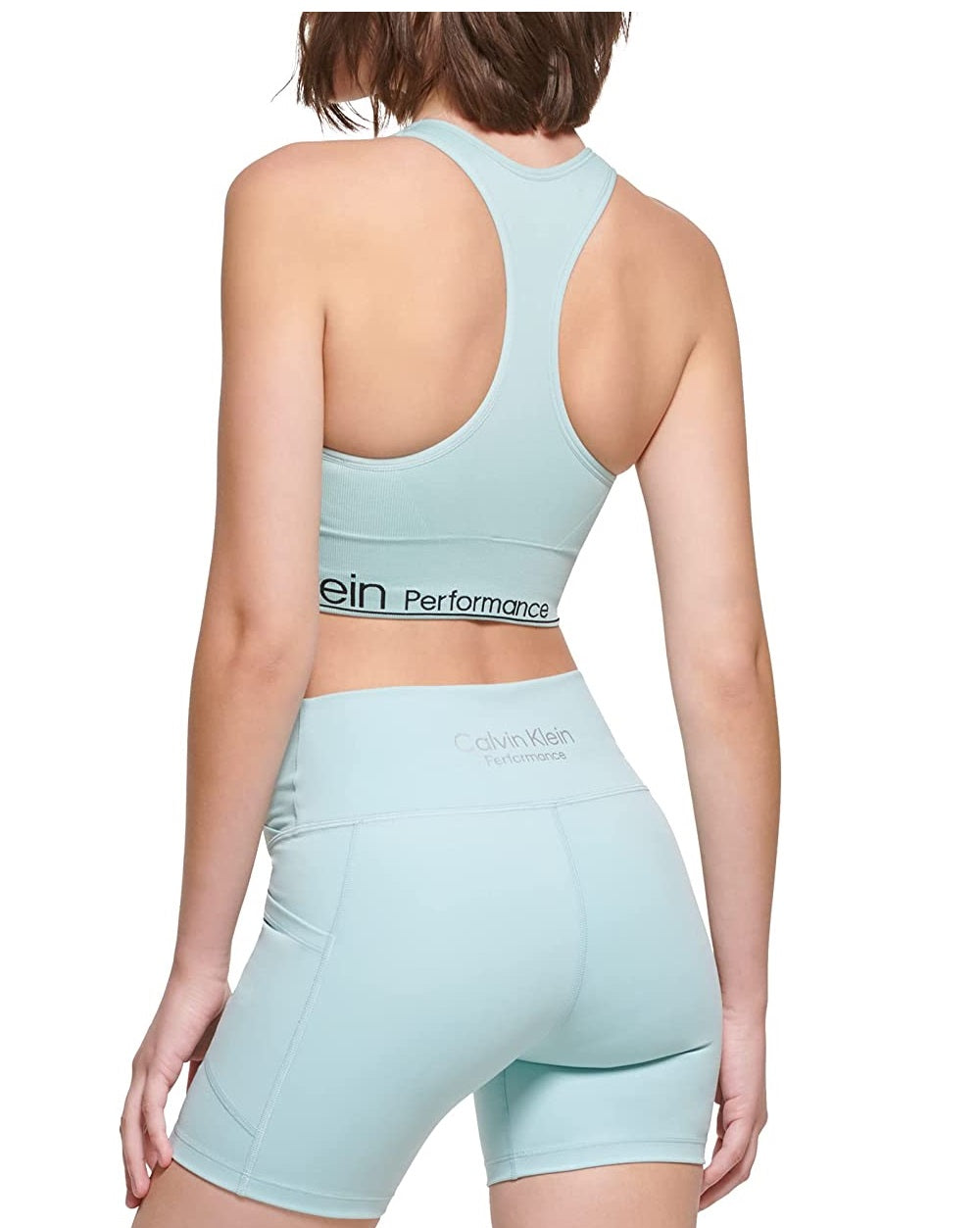 Sutiã esportivo feminino Calvin Klein Performance com costas nadador de impacto médio, azul, tamanho grande