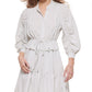 Vestido-camisa Calvin Klein feminino com amarração na cintura e manga franzida, branco, tamanho extragrande