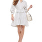 Vestido-camisa Calvin Klein feminino com amarração na cintura e manga franzida, branco, tamanho extragrande