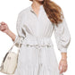 Calvin Klein Vestido Camisa Feminino Cintura Amarrada Manga Franzida Branco Tamanho X-S