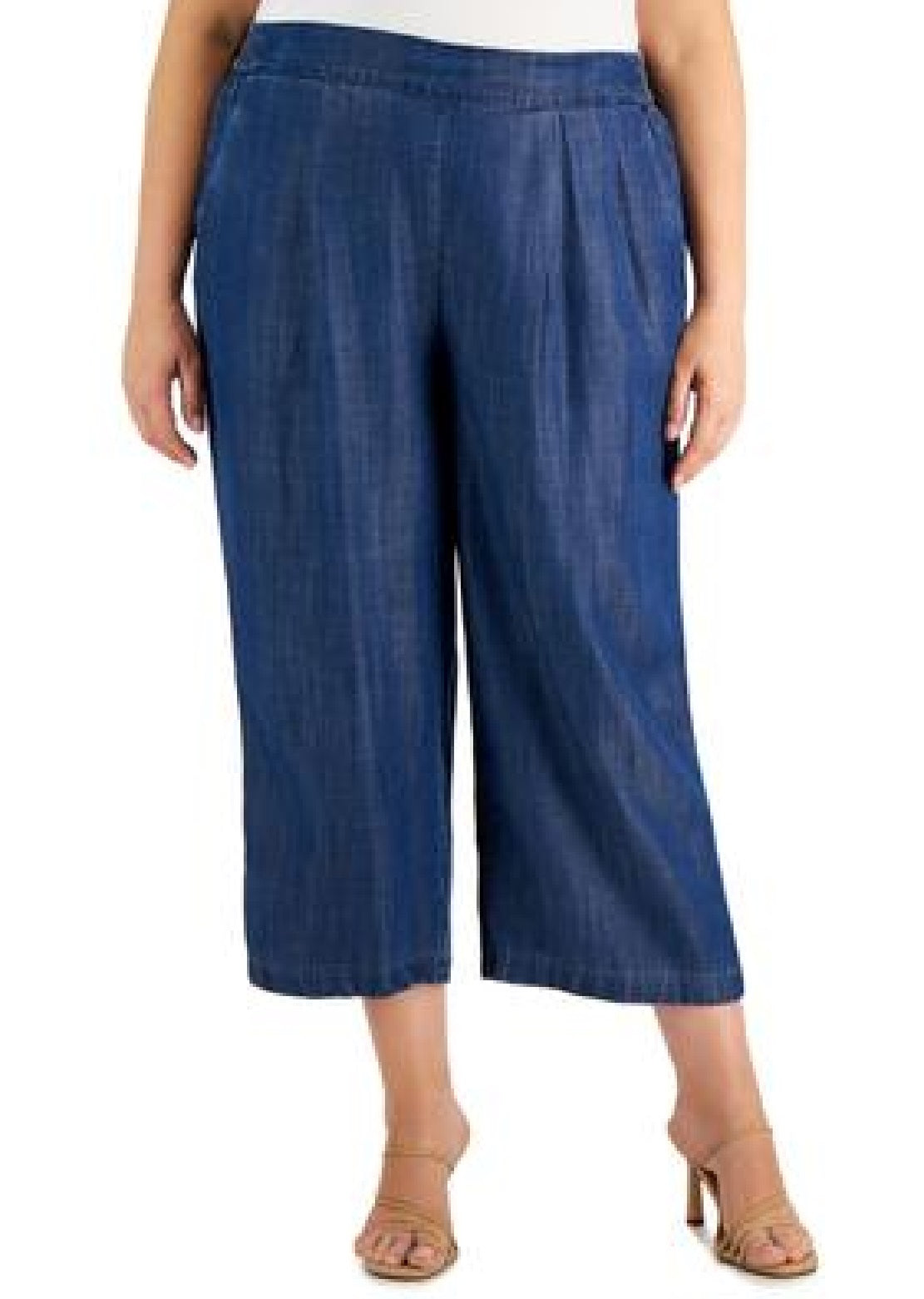 Calça jeans feminina Calvin Klein cropped perna larga azul tamanho 2X