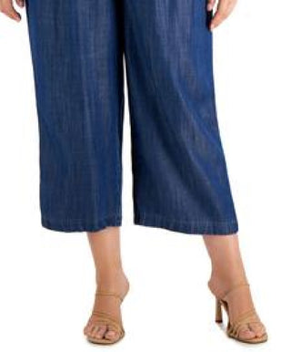 Calvin Klein Women's Denim Wide Leg Cropped Pants Blue Size 2X
