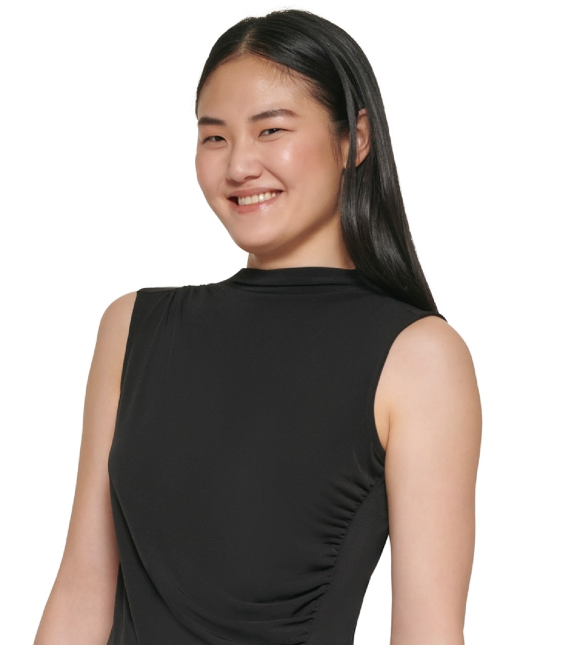 Blusa feminina Calvin Klein sem mangas franzida preta tamanho extragrande