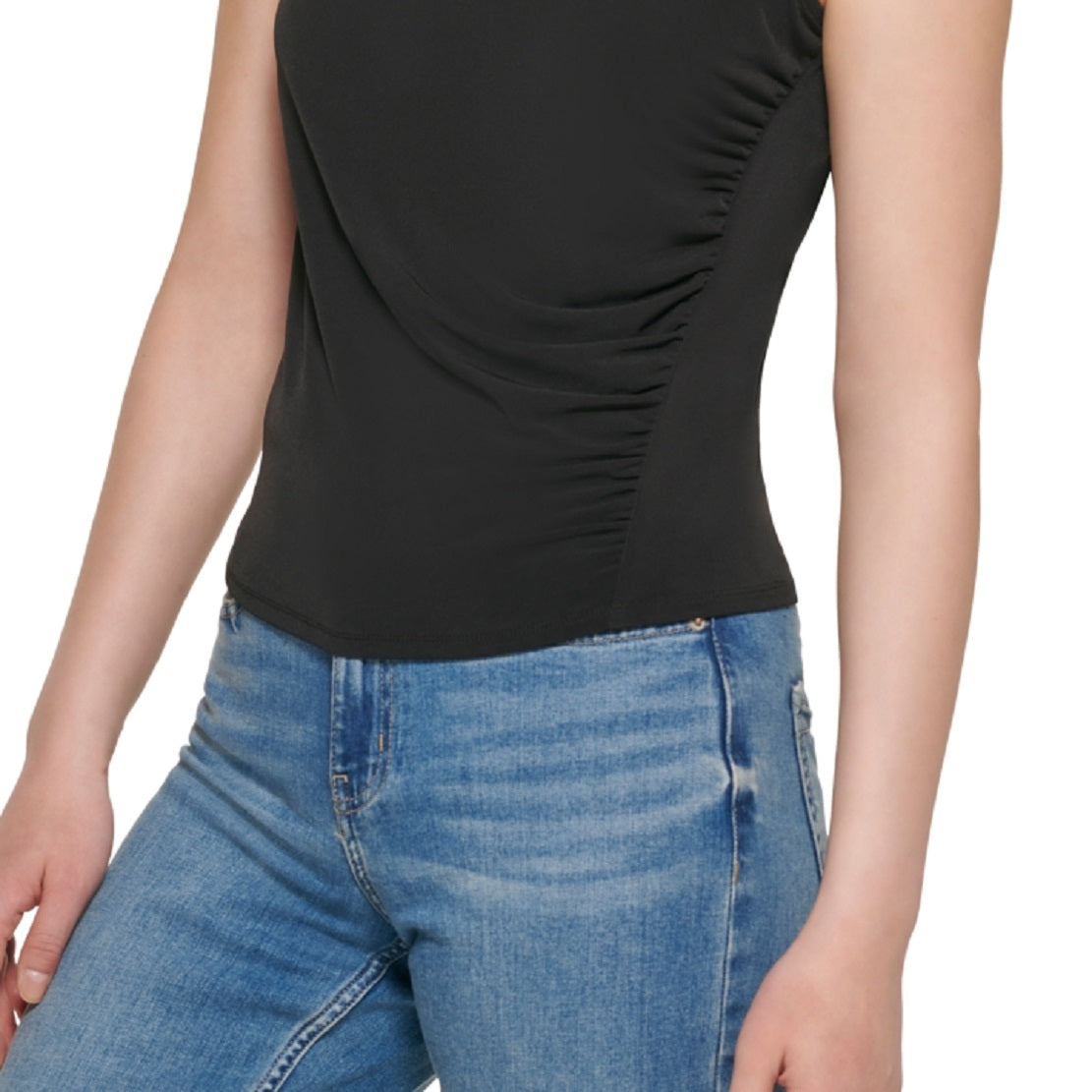 Blusa feminina Calvin Klein sem mangas franzida preta tamanho extragrande