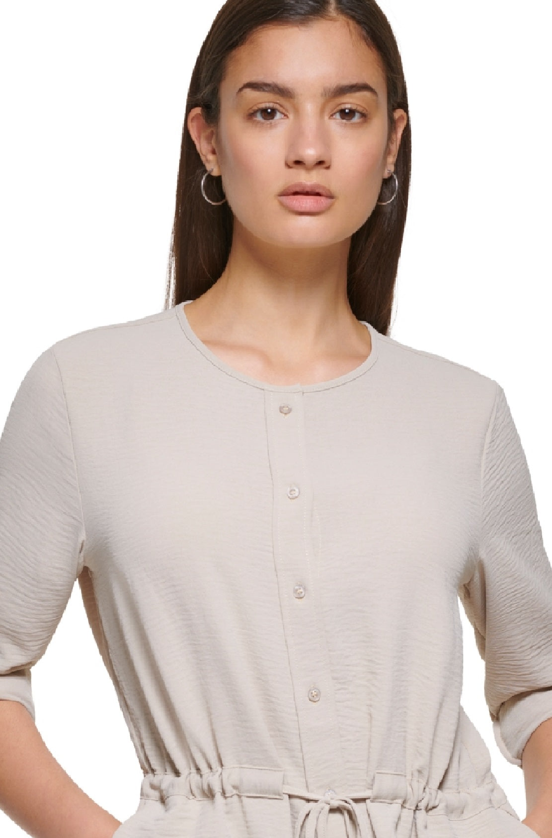 Camisa Calvin Klein Feminina com Botões e Cintura Amarrada, Marrom, Tamanho Grande