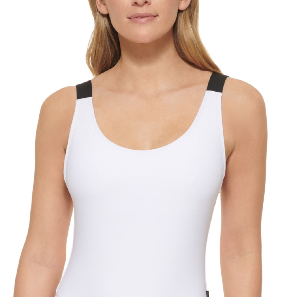 Calvin Klein Maiô Feminino com Costas Baixas e Logotipo Branco Tamanho Médio