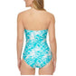 Calvin Klein Maiô Feminino Estampado V-Notch Bandeau Azul Tamanho 12