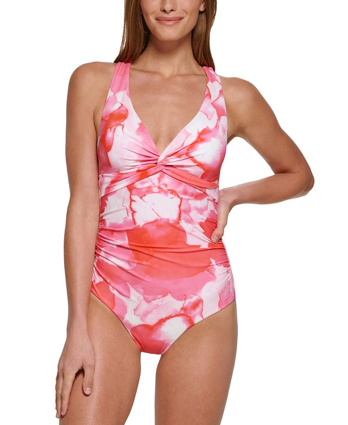 Calvin Klein Maiô Feminino Tie Dye com Tiras nas Costas Rosa Tamanho 8