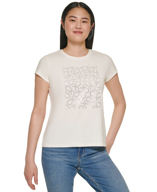 Camiseta Calvin Klein Feminina com Logotipo Metálico, Branca, Tamanho X-S