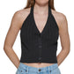 Calvin Klein Jeans Feminino Top Halter de Malha de Algodão Preto Tamanho X-G