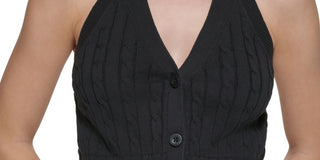 Calvin Klein Jeans Feminino Top Halter de Malha de Algodão Preto Tamanho X-G