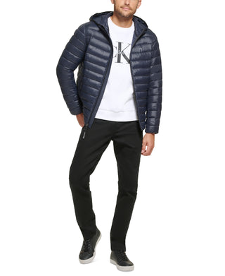 Calvin Klein Men's Hooded & Quilted Packable Jacket Blue Size Medium