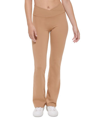 Calvin Klein Women's Crossover Waist Flare Leggings Brown Size X-Large