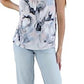 Blusa feminina Calvin Klein estampada com gola amarrada, azul, tamanho pequeno e pequeno