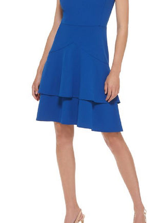 Calvin Klein Women's Tiered Sheath Dress Blue Size 12Petite