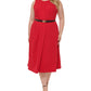 Vestido Calvin Klein Plus Size Feminino com Cinto e Linha A, Cor Vermelho