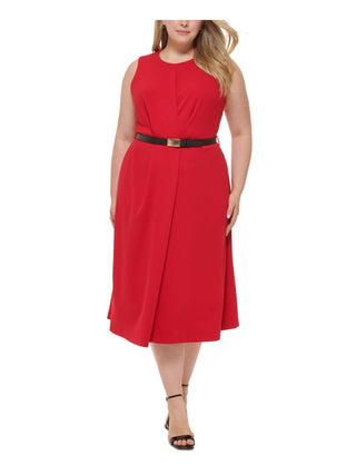 Vestido Calvin Klein Plus Size Feminino com Cinto e Linha A, Cor Vermelho