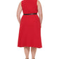 Calvin Klein Women's Plus Belted A Line Dress Red Size Plus