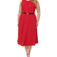Vestido Calvin Klein Plus Size Feminino com Cinto e Linha A, Cor Vermelho