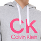 Calvin Klein Moletom com capuz feminino com logotipo gráfico cinza tamanho grande