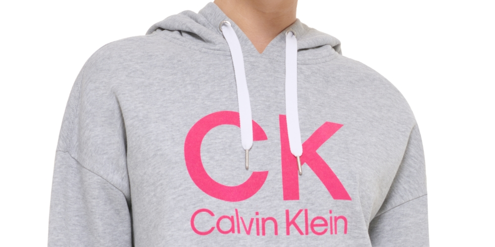 Calvin Klein Moletom com capuz feminino com logotipo gráfico cinza tamanho grande