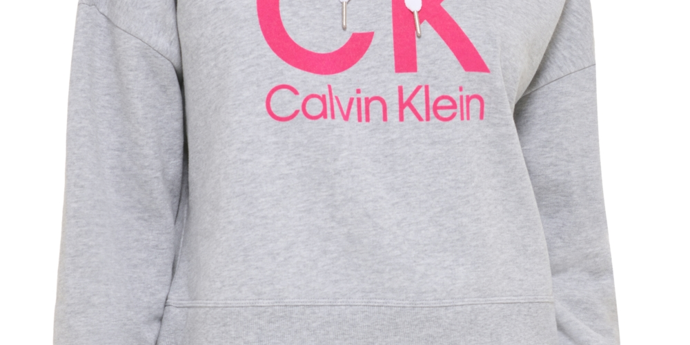 Calvin Klein Moletom com capuz feminino com logotipo gráfico cinza tamanho grande