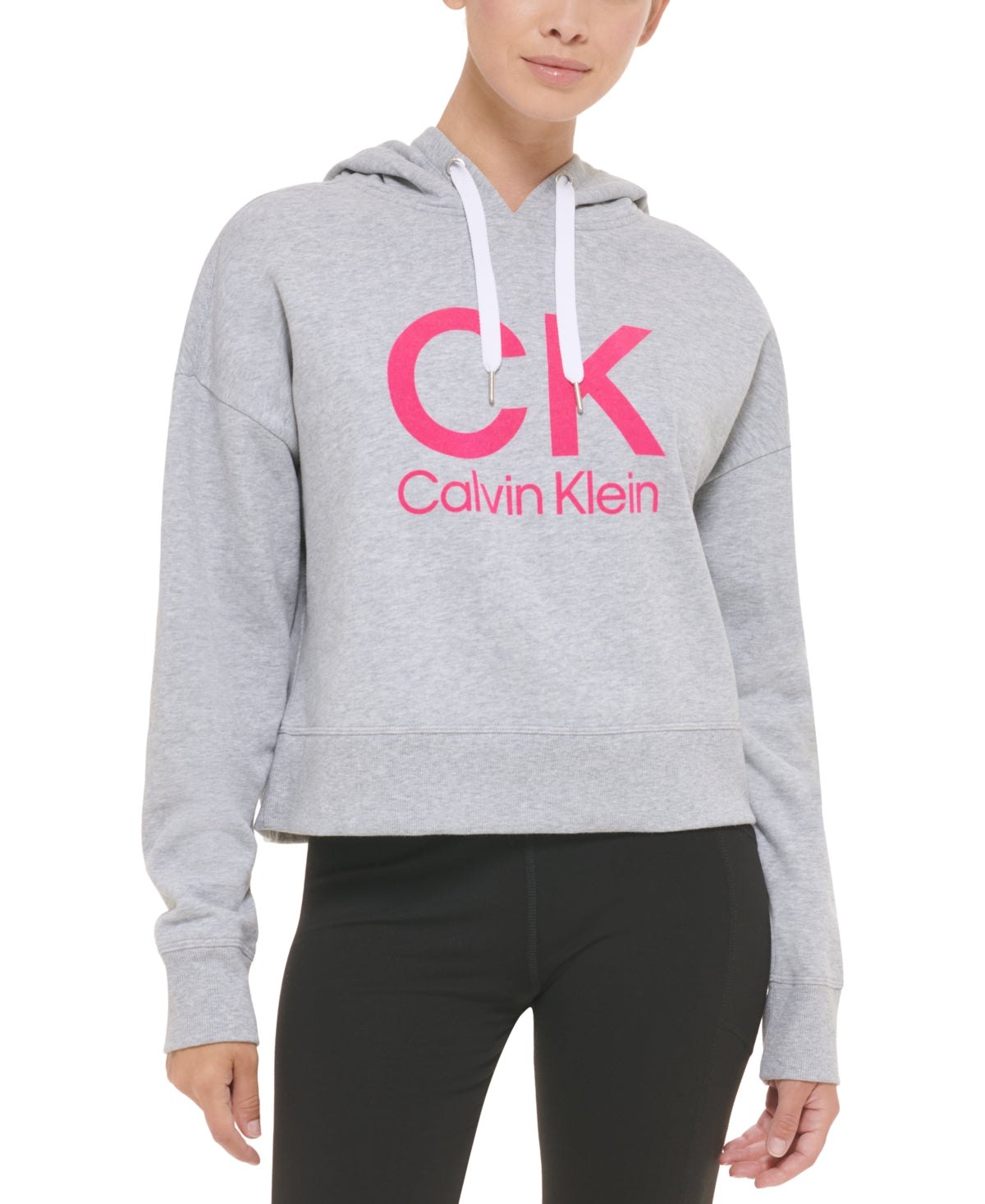 Calvin Klein Moletom com capuz feminino com logo gráfico cinza tamanho pequeno