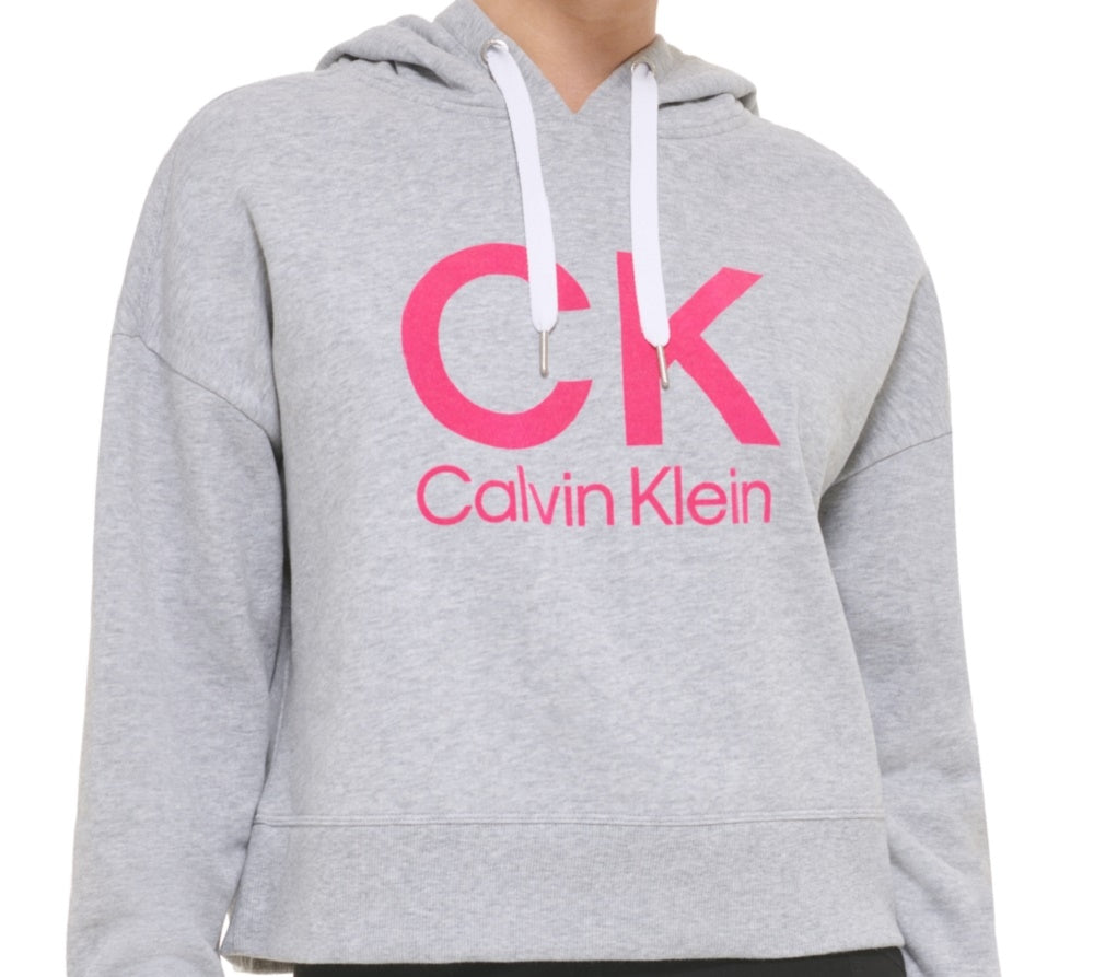 Calvin Klein Moletom com capuz feminino com logo gráfico cinza tamanho pequeno